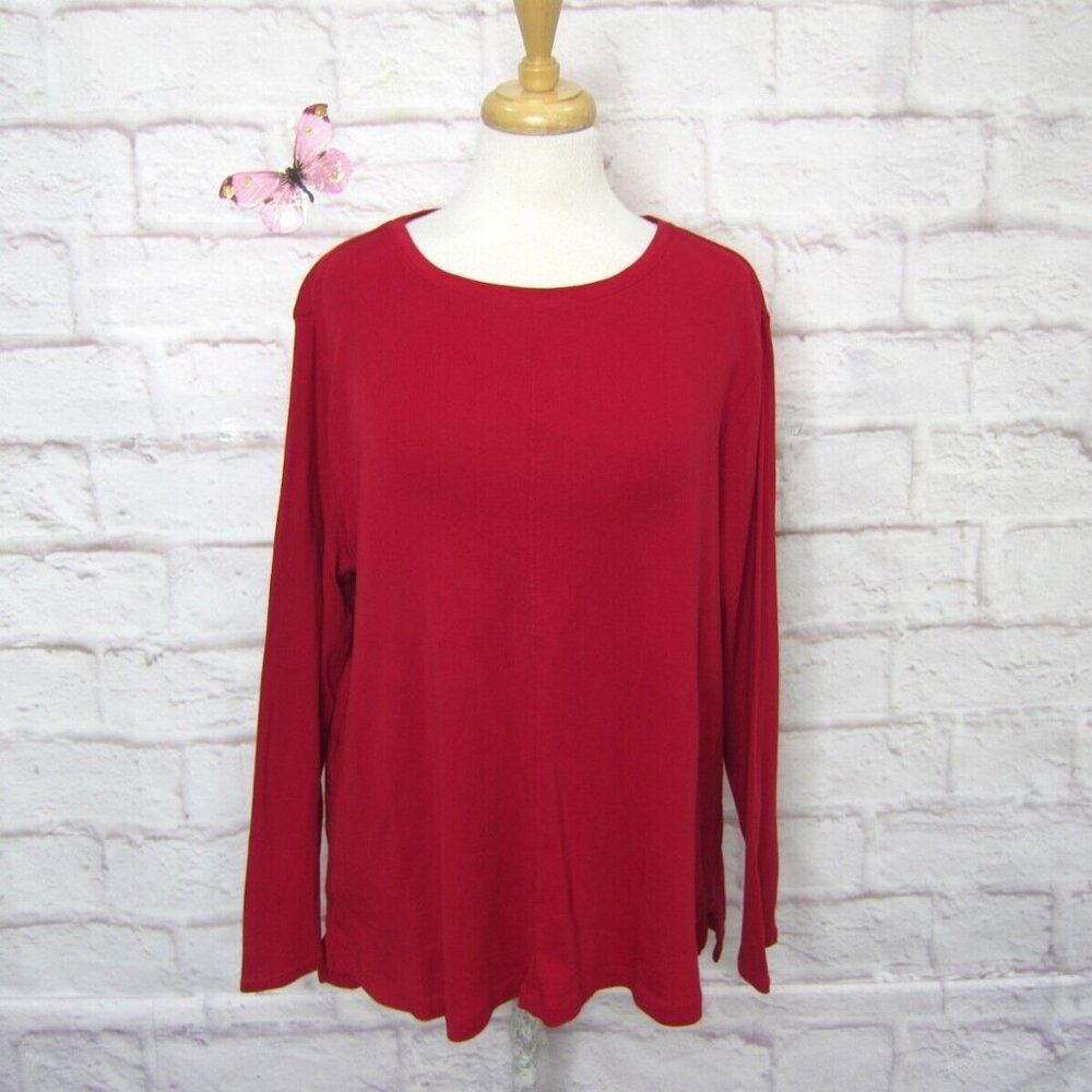 J. Jill Women's XL Pima Cotton Crew Neck High Low Tee Deep Red Pullover Top